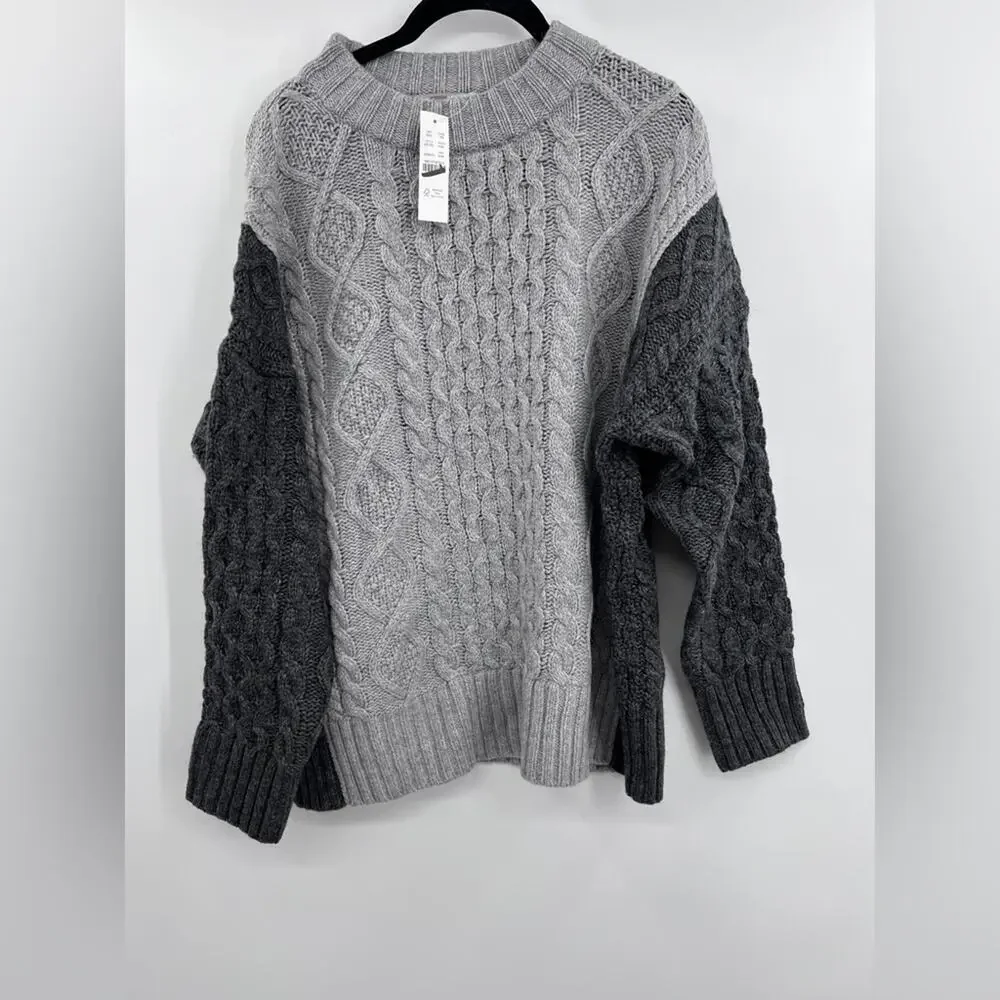J.Crew Oversized cable-knit crewneck sweater with contrast sleeves S/M - Picture 5 of 5